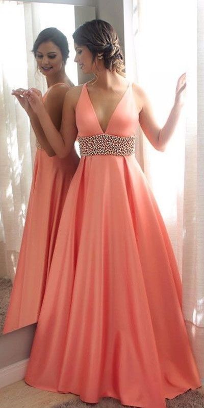 A-line Princess V Neck Sleeveless Floor Length Prom Dresses  cg3230