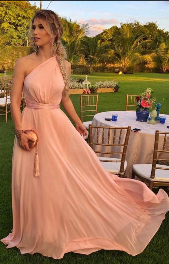 Sexy One Shoulder Chiffon Prom Dresses, Simple Pleated Prom Dress cg3271