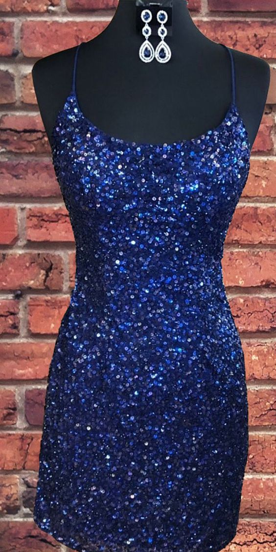 Sparkly Sequin Royal Blue Sheath Homecoming Dress cg3353