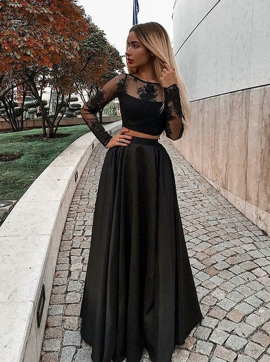 Two Pieces Black Prom Dress, Dresses For Event, Evening Dress, modest prom dress cg339