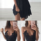 Black Homecoming Dresses Sexy A-Line Deep V-Neck Black Lace Homecoming Dress cg349