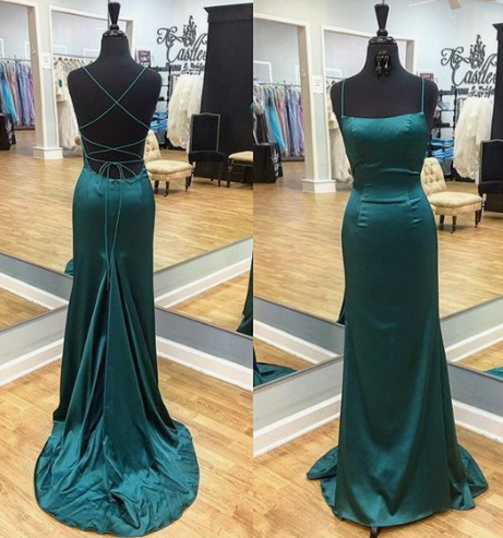 Sexy Straps Mermaid Long Dark Teal Prom Dress Evening Dress  cg3556