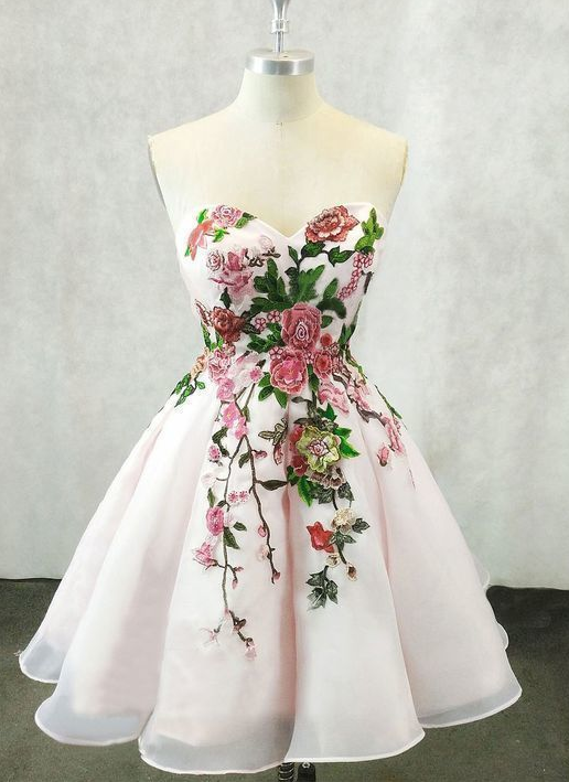 Tulle Light Pink Short Homecoming Dress, Handmade Flower Dress cg356