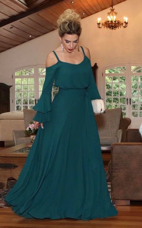 green party dress off shoulder evening dress long sleeve long prom dress cg3600