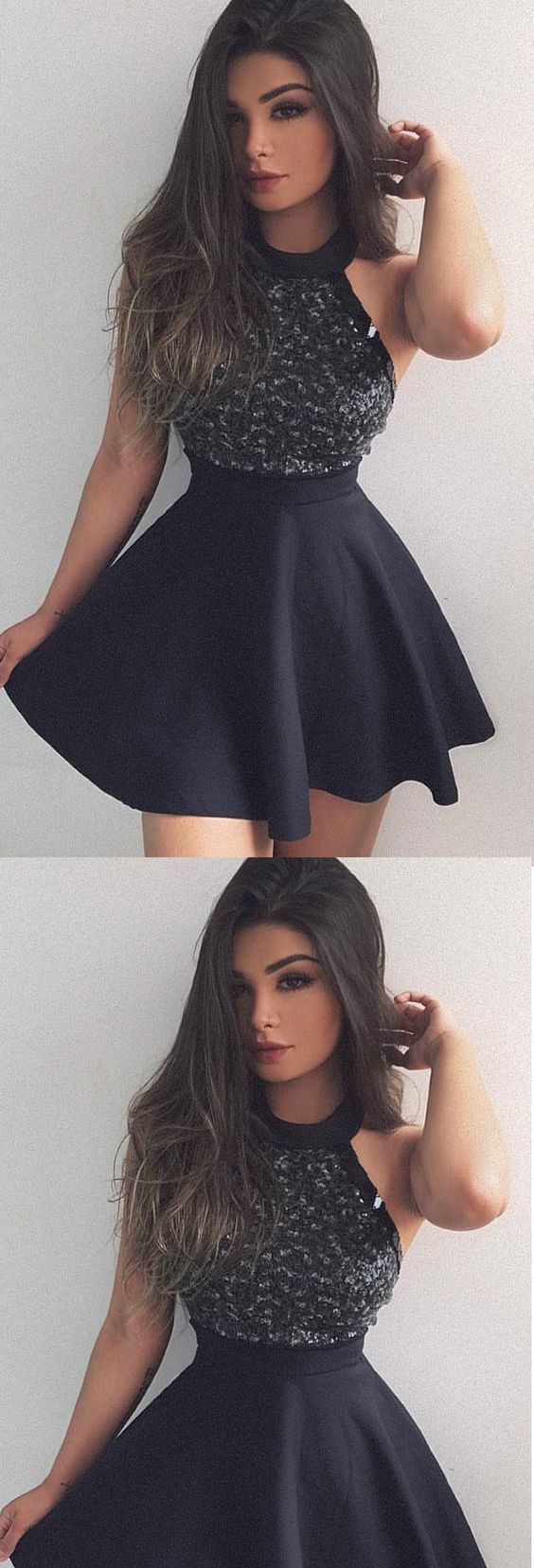 Black Homecoming Dress, Short Mini Dress with Beading, Fashion Graduation Dress cg366