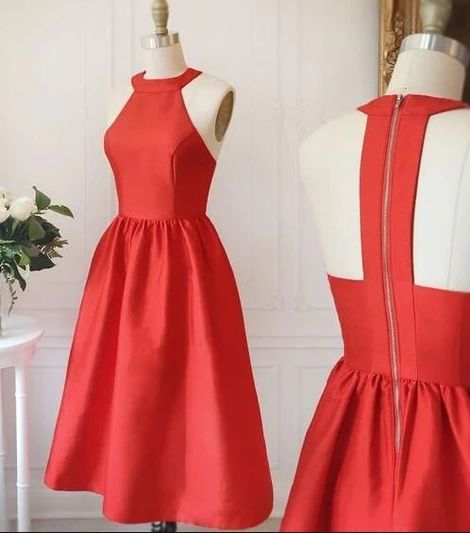 A-line Homecoming Dress, High Neck Homecoming Dress,Red Homecoming Dress cg3661