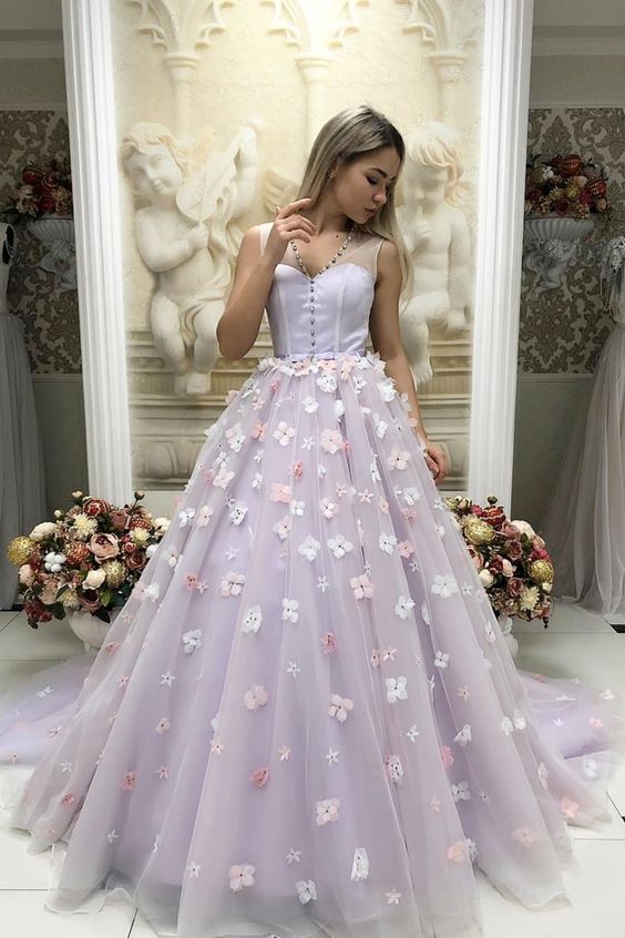 Gorgeous Lavender Ball Gown prom dress with 3D Flowers cg3670