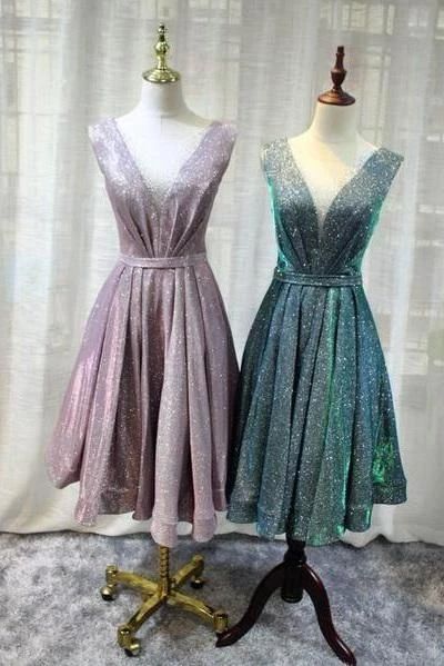 Gorgeous V Neck Knee Length Lace up Sequin Homecoming Dresses cg3675