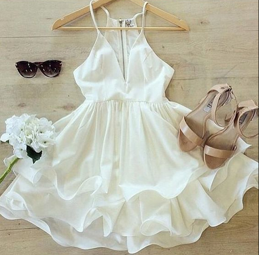 Simple spaghetti straps homecoming dresses, deep v neck short homecoming dresses cg370