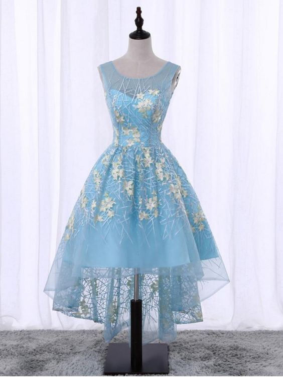 A-line Asymmetrical Scoop Light Sky Blue Tulle Short Dress Homecoming Dress cg3700