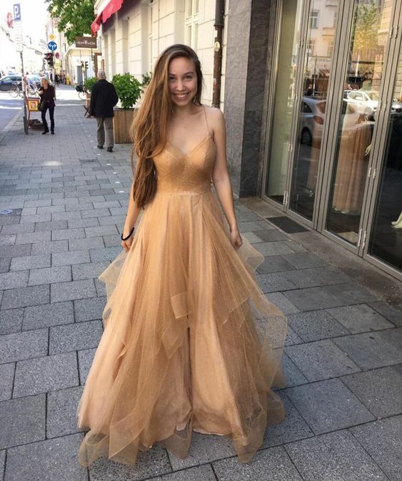 2019  long prom dress gold charming dress cg3723