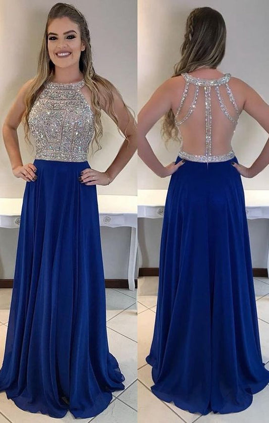 Royal Blue Long Prom Dress With Beading Custom-made School Dance Dress Fashion Wedding Party Dress cg3757