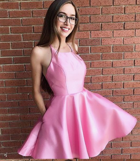 simple short pink homecoming dress with pockets cg3747