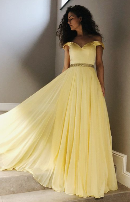 princess off the shoulder yellow long party dress prom dress cg3892