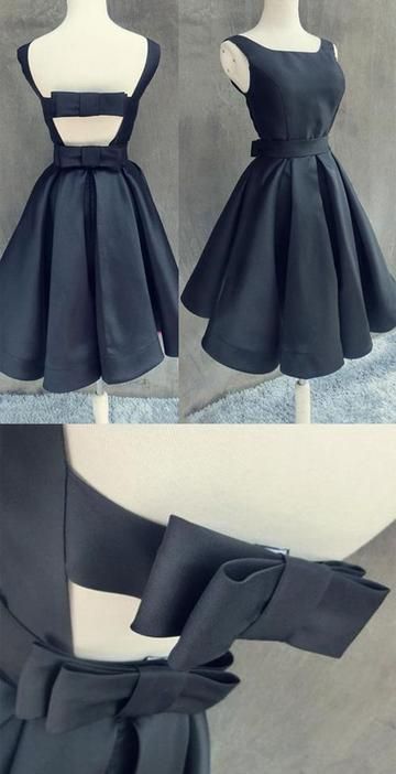 Simple Dark Navy Homecoming Dress with Bowknot Open Back Cocktail Dress cg3905