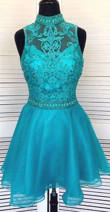 High Neck Turquoise Short Homecoming Dress  cg3919