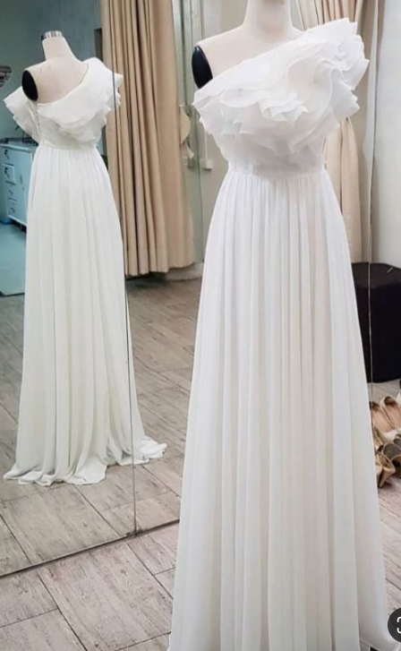 Fashion One Shoulder White Prom Dress, Long Prom Dresses cg3936