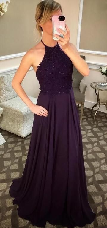 purple halter lace chiffon prom dress ,party dress cg3940