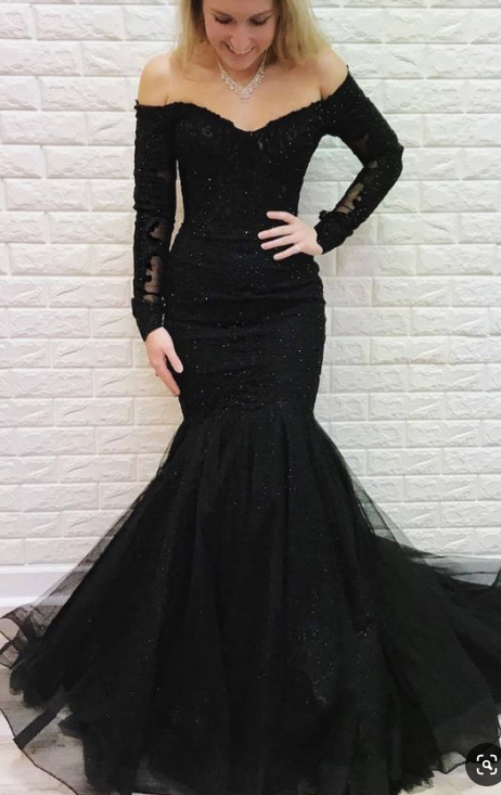 Mermaid Off the Shoulder Long Sleeves Lace Prom Dress cg3964