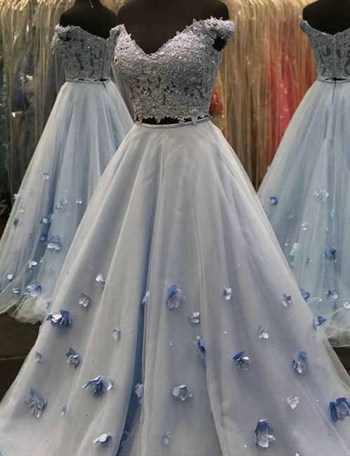 Tulle Two Piece Prom Dresses,Light Sky Blue Prom Dresses cg3967