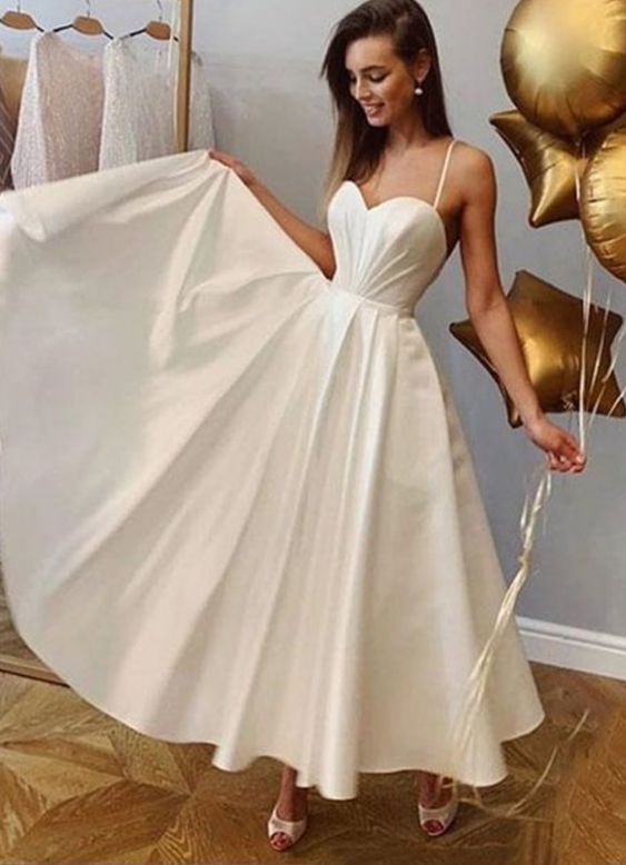 White sweetheart neck long prom dress, White long formal evening dress cg3991