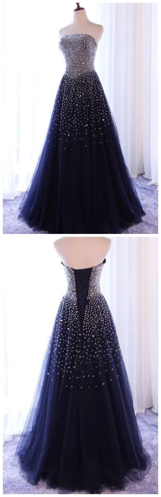 Sparkle Navy Blue Tulle Long Prom Dress, Prom Dresses , Party Dresses cg3994