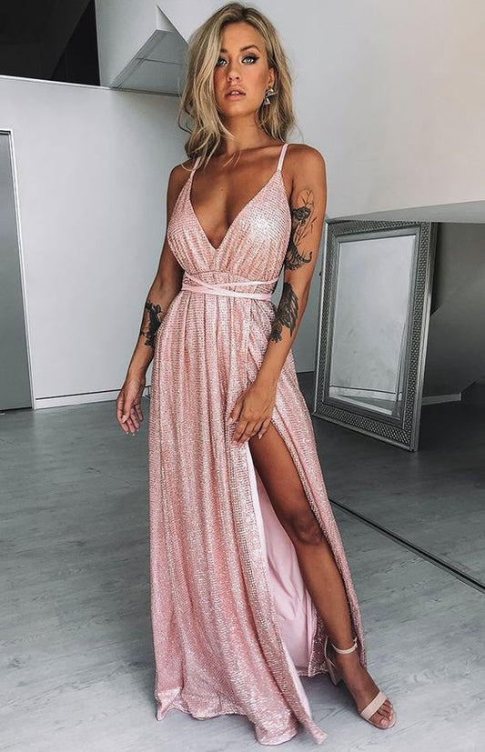 rose gold shiny prom dress  cg4040