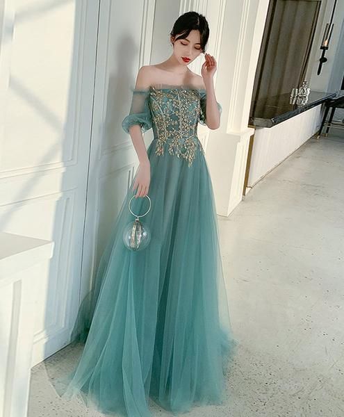 Green tulle lace long prom dress green tulle formal dress cg4117