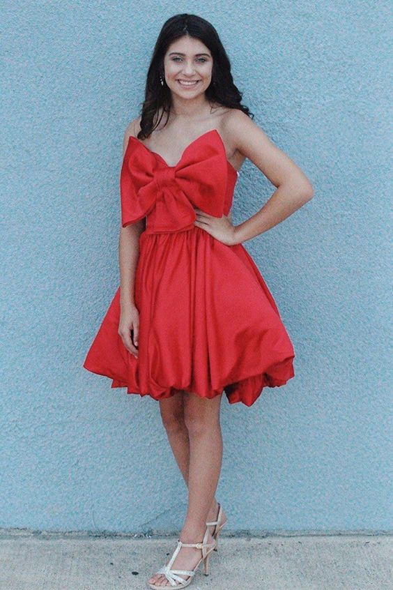 Strapless Short Homecoming Dress with Bowknot Red Party Dress cg4142