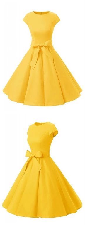 Yellow Vintage Cap Sleeves Party Cocktail Dress , Short Homecoming Dress cg4199