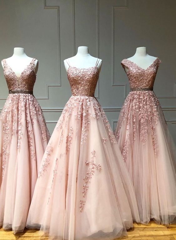 Pink tulle lace long prom dress, pink evening dress, formal dress cg4207