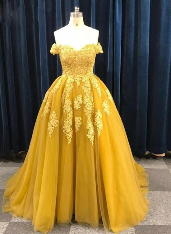 Charming Tulle Ball Gown Off Shoulder Lace Appliques Prom Dress, Sweet 16 Gown cg4233