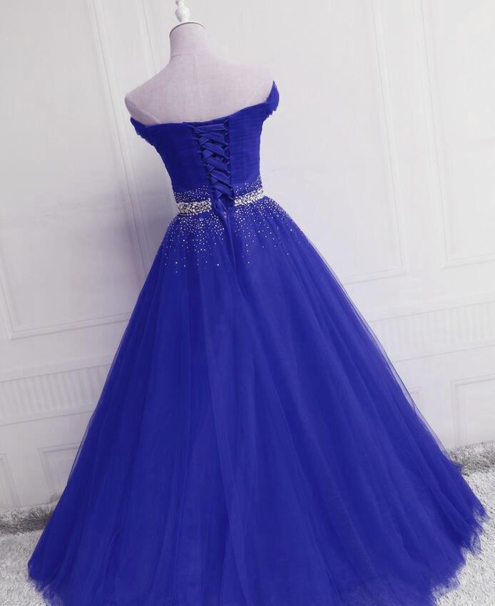 Gorgeous Royal Blue Tulle Off Shoulder Party Gown, Blue Formal prom Dress 2019 cg4235