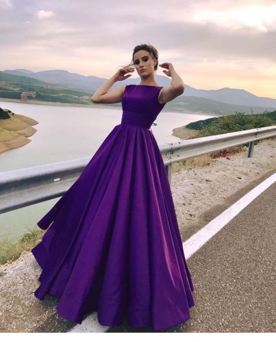 Purple Satin Lovely Ball Gowns Concise Cap Sleeves Evening Party prom Dress  cg4273