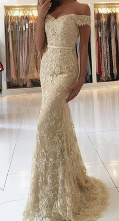 champagne lace mermaid prom evening dresses cg4285