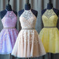 A Line Jewel Lace Up Back Yellow Homecoming Dress With Appliques Beading cg4308