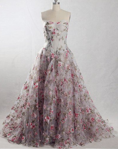 Unique Printed Lace Evening Gown, Vintage Boned Corset Sweetheart Formal Prom Dress  cg4331