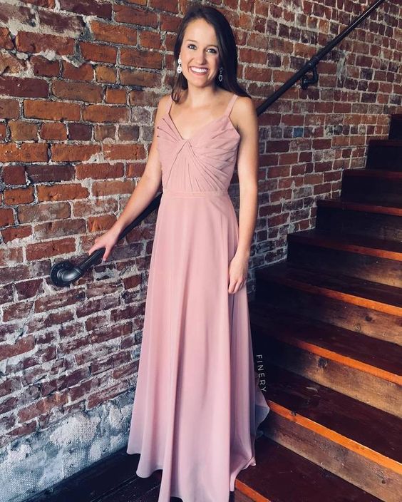 Simple Blush Pink Chiffon Long Bridesmaid prom dress cg4394