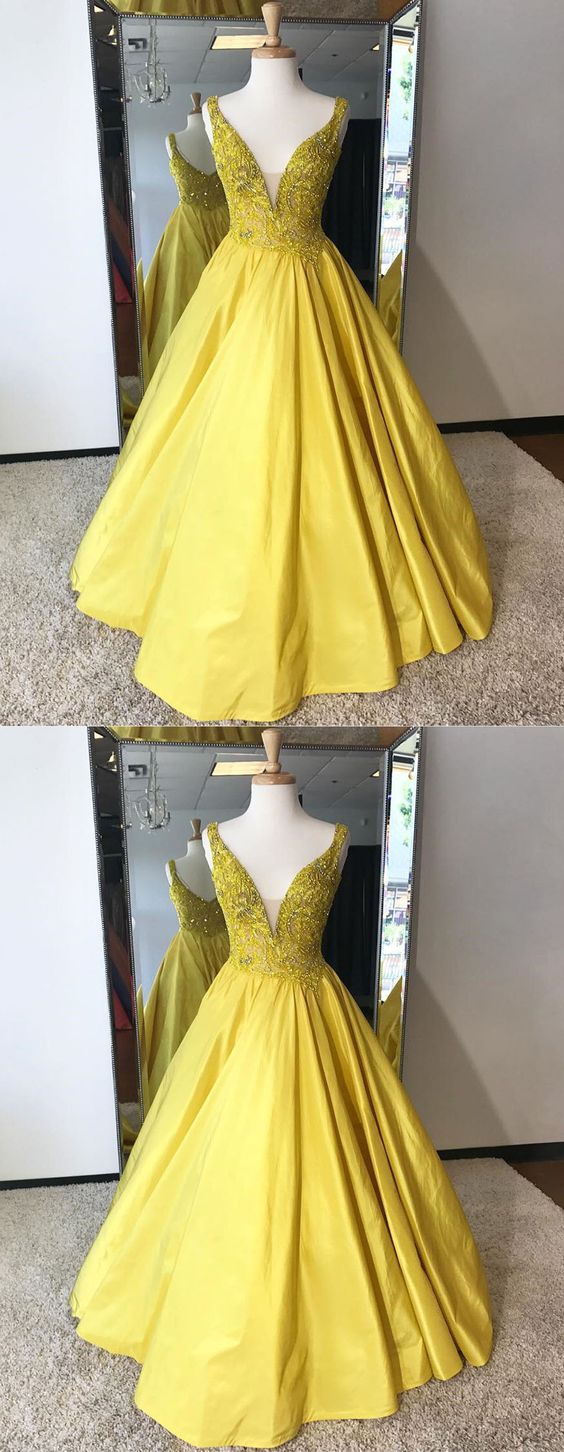 Shinning yellow satin long winter formal prom dress, long A-line evening gown  cg4399