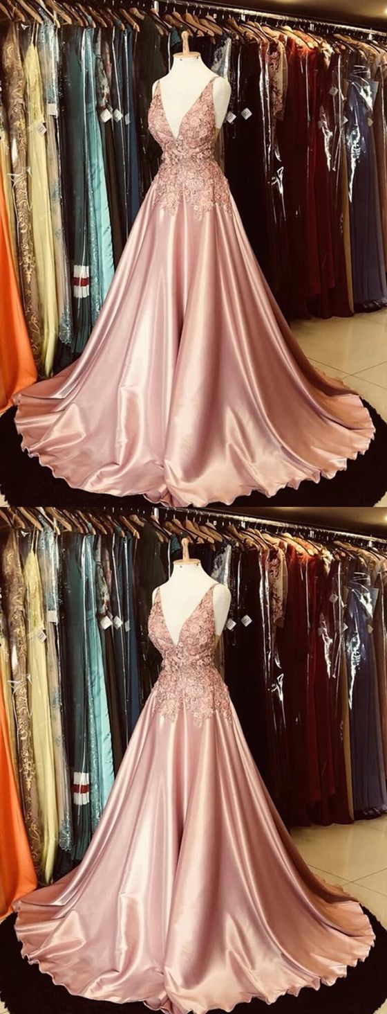 Gorgeous A-line V-neck Appliques Top Hot Selling Long Prom Dresses cg4434