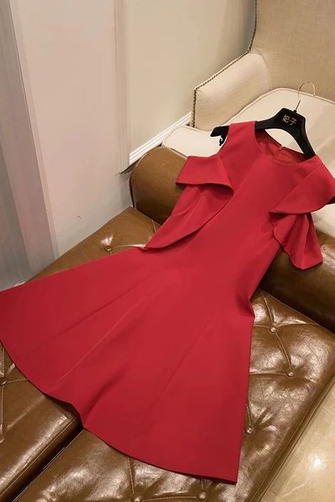 Red Short Satin Homecoming Dresses, A Line Cute Short Sleeves dress  cg4446