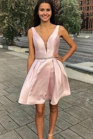 Plunging V-neckline Light Pink Homecoming Dress cg4448
