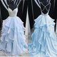 Spaghetti Straps Rhinestones Tiered Skirt Hi-Lo Backless Prom Dresses Evening Gowns Dress  cg461