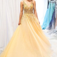 Gold v neck tulle beads long prom dress, evening dress cg4645