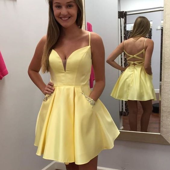 Yellow Homecoming dresses short,Short Party Dresses,Homecoming Dress,Graduation Dress cg4658