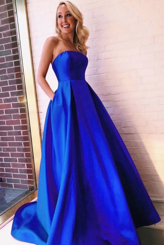 Strapless Royal Blue A Line Prom Dress, Formal Evening Gown cg4760