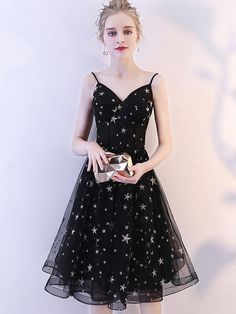 Stars Sequined V-Neck Sleeveless A-Line homecoming dress cg477