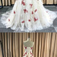 Cute Gorgeous Ivory Tulle Red Lace Applique prom dress cg4772