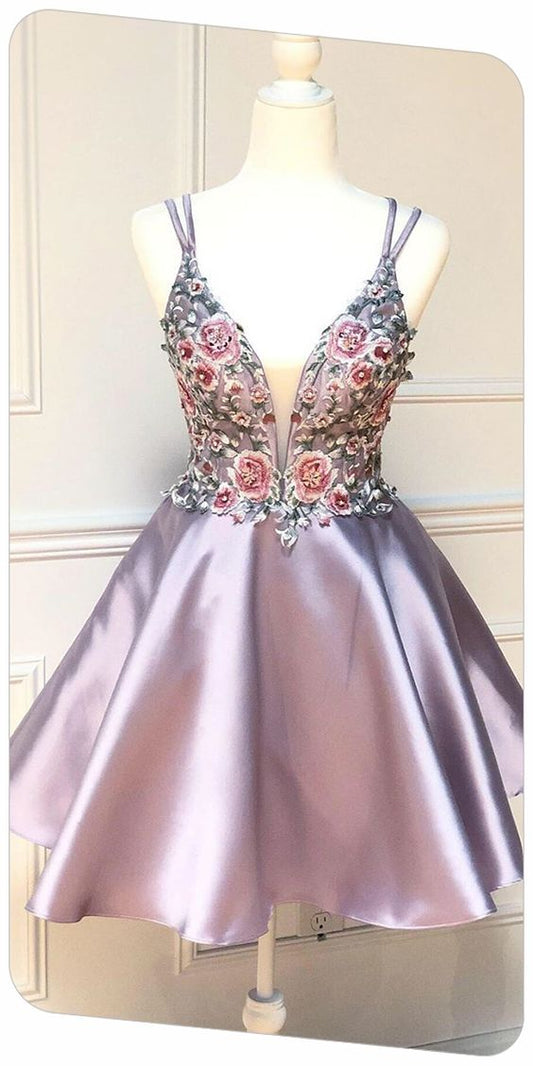 Elegant Satin V-Neck Cute Homecoming Dress cg4780