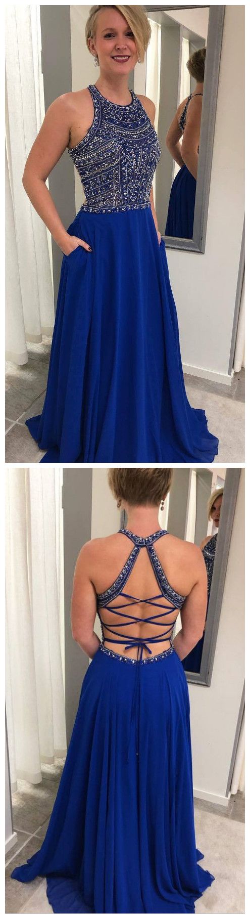 Beading Royal Blue Long Prom Dress with Lace cg4797